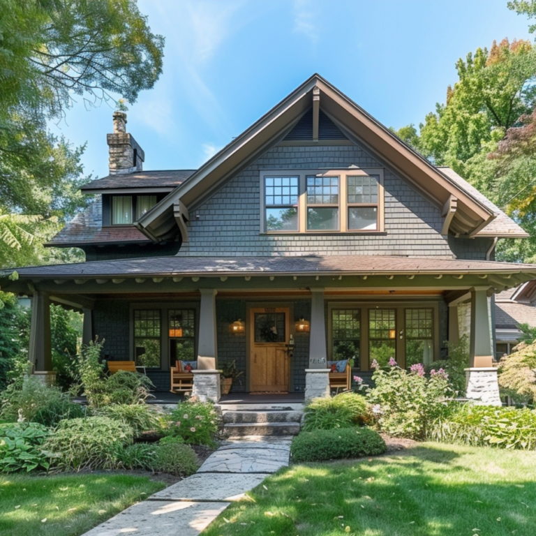 a street view photo of a craftsman style house Midjourney